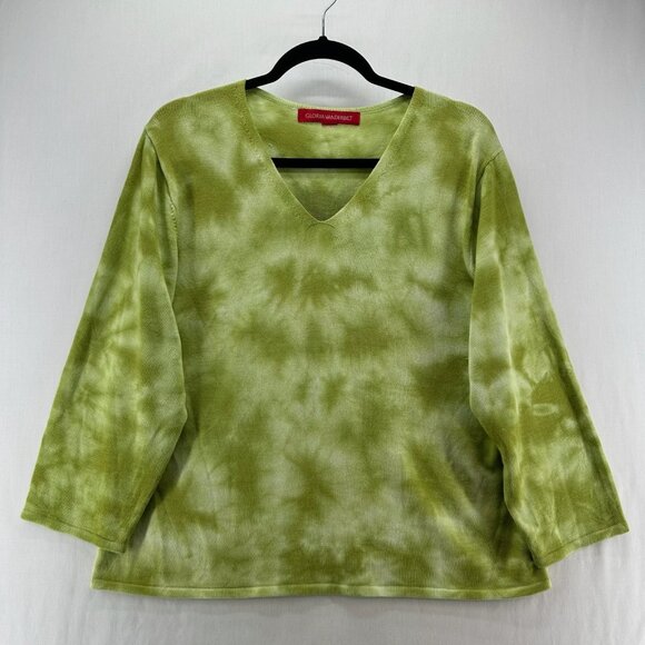 Gloria Vanderbilt Knitted Top Women XL V-Neck Long Sleeve Pullover Tie Dye Green - Picture 1 of 10